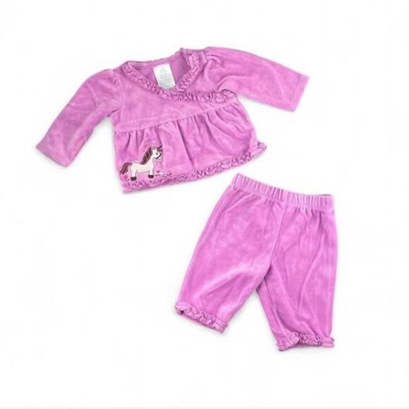Purple ruffle trim velour top and pants set size 0-3 months - Picture 1 of 4